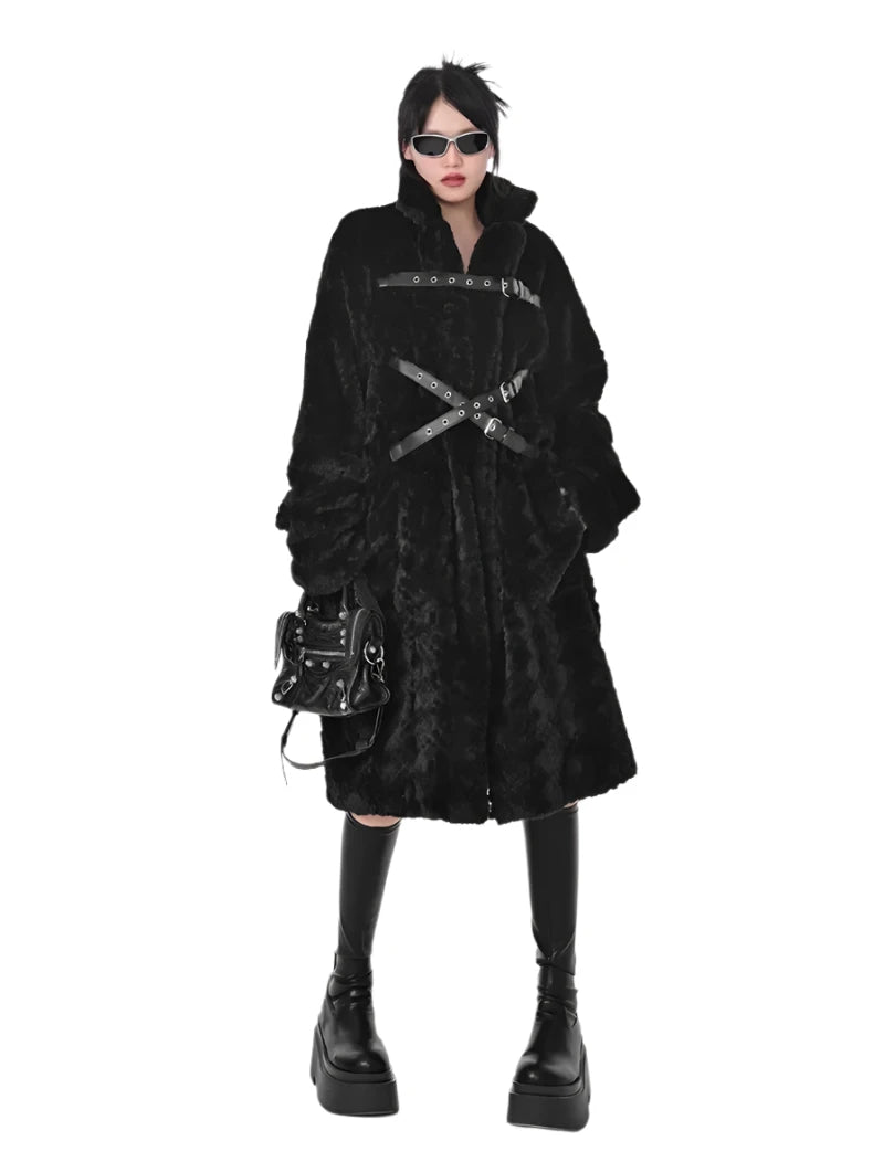 Faux Fur Bondage Long Coat