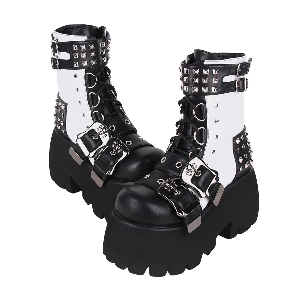 Black and White Punk Platform Boots