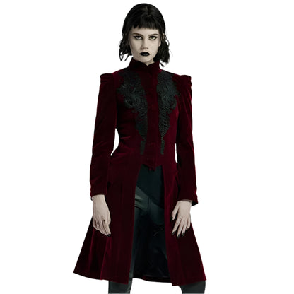 Gothic Victorian Mid Length Velveteen Slim Fit Coat