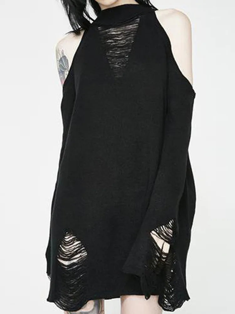 Off-the-Shoulder Ripped Grunge Dress