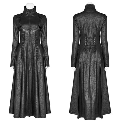 Dark Punk Front Zipper Stand Collar Maxi Goth Overcoat