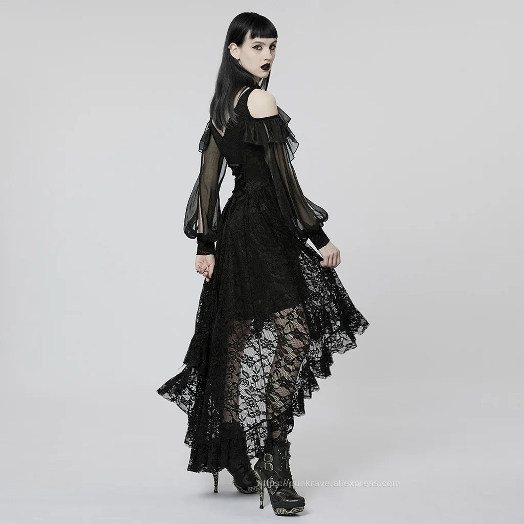 Gothic Irregular Hem Lace Slim Fit Dress