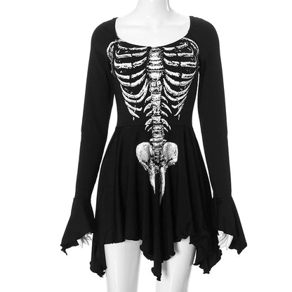 Goth Skeleton Flared Mini Dress