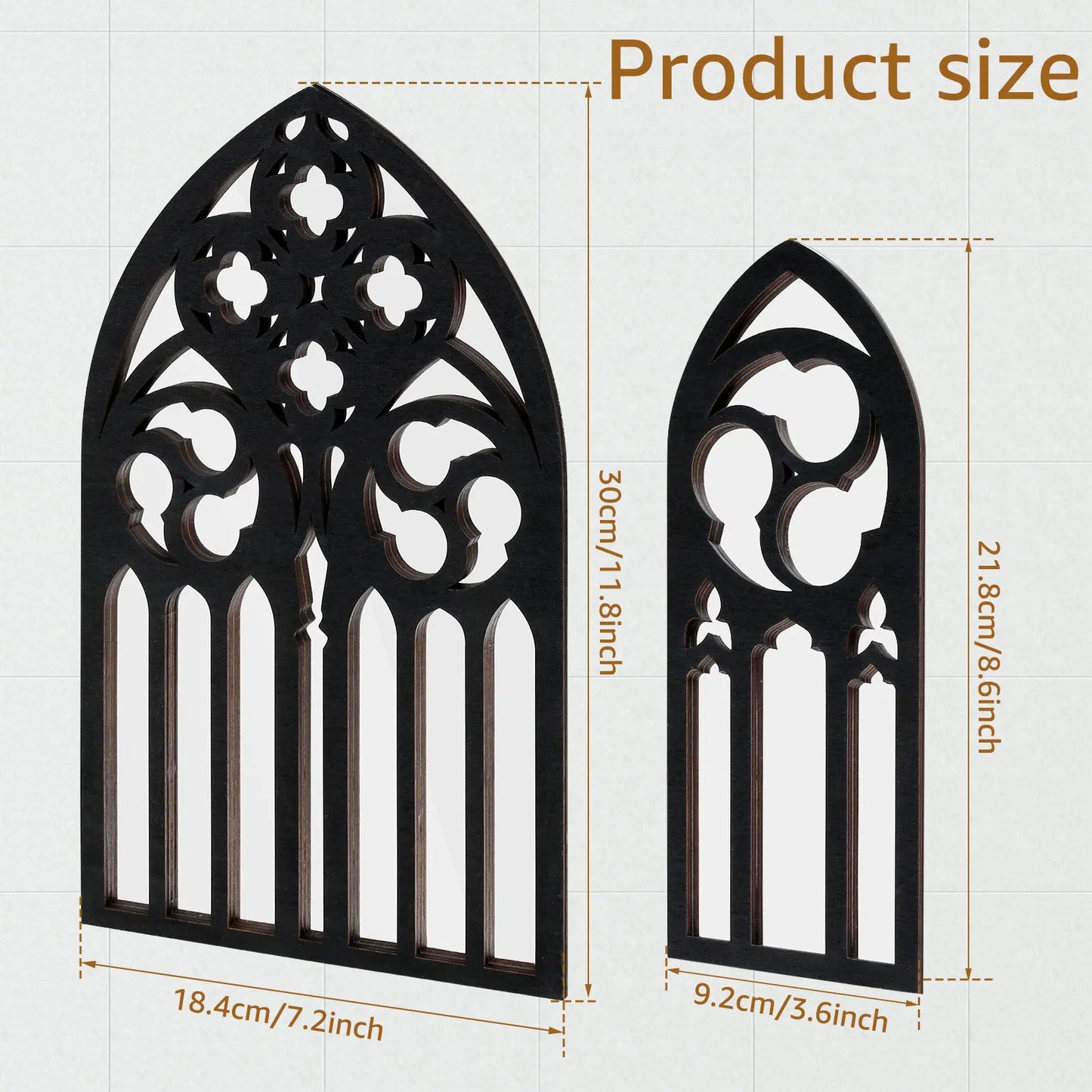 Wall Mounted Gothic Cathedral Arched Mirror Set