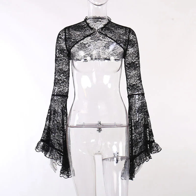 Lace Gothic See Through Black Flare Sleeve Cover