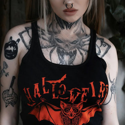 Halloweird Gothic Bat Graphic Crop Top Shirt