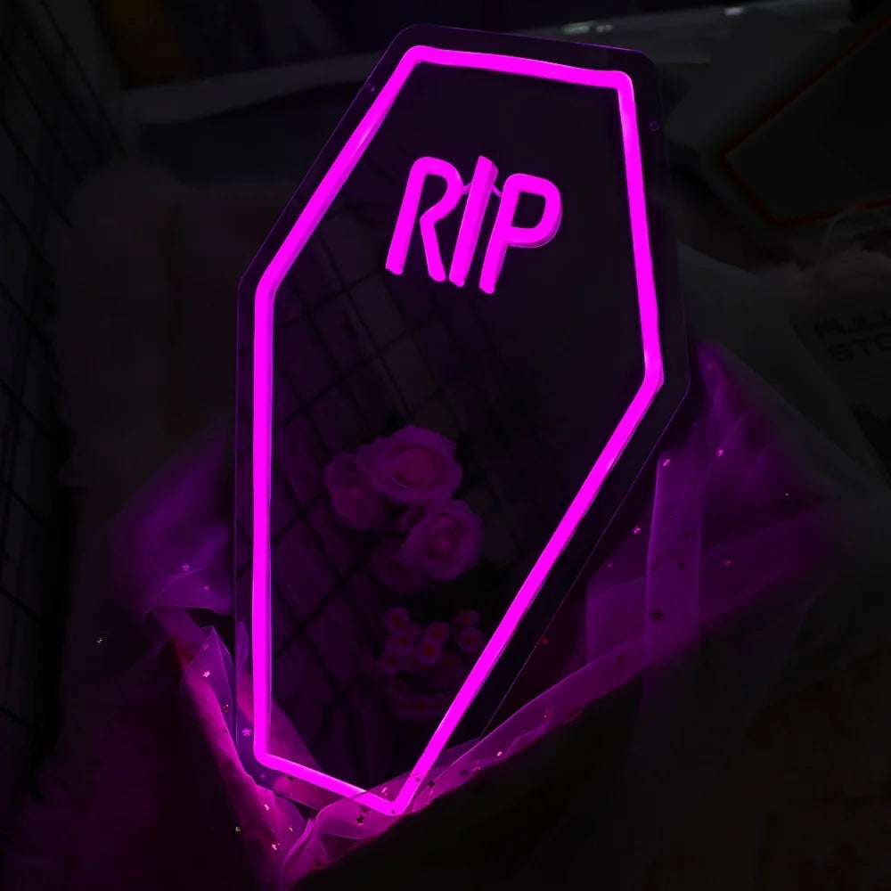 Neon LED Coffin Mirror