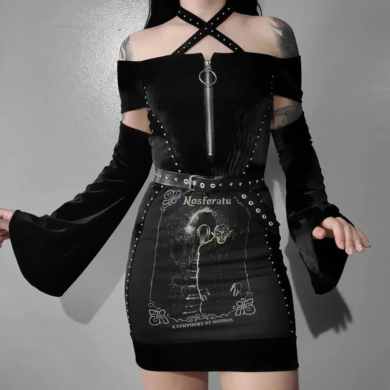 Gothic Velvet Halter Bodysuit