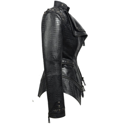 Studded Crocodile Rivet Leather Jacket