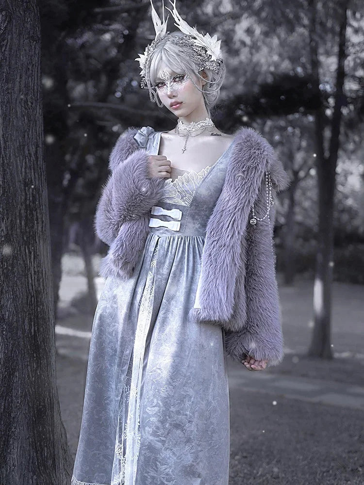 Pastel Goth Purple Faux Fur Coat