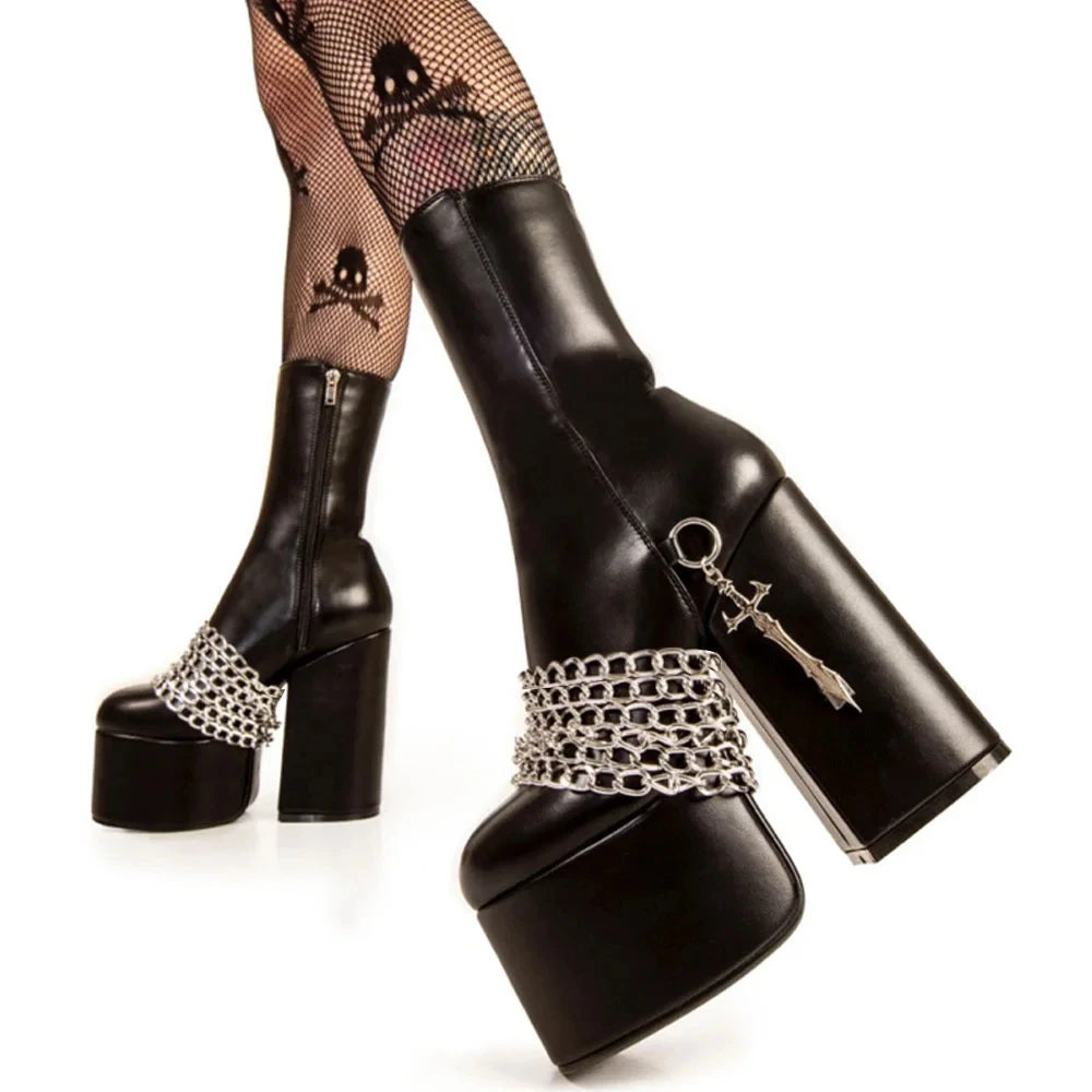 Chained Up Platform Heeled Boots