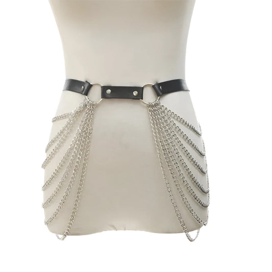 Punk Leather double Waist Chain Belt