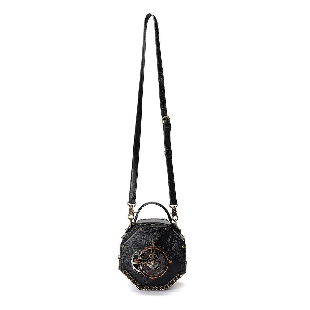 Leather Clock Bag Steampunk hand and Shoulder Bag