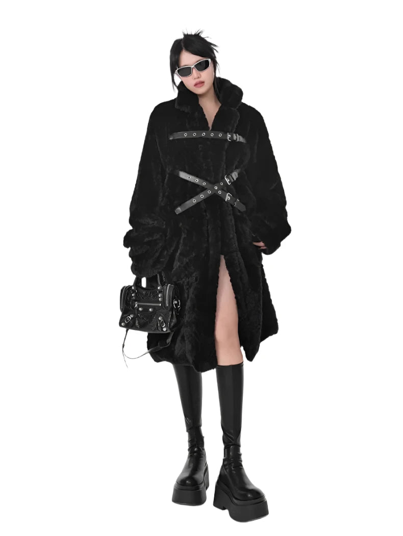 Faux Fur Bondage Long Coat