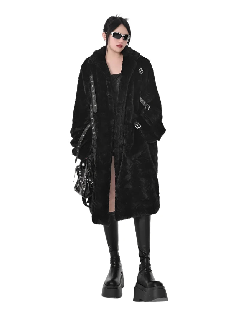 Faux Fur Bondage Long Coat