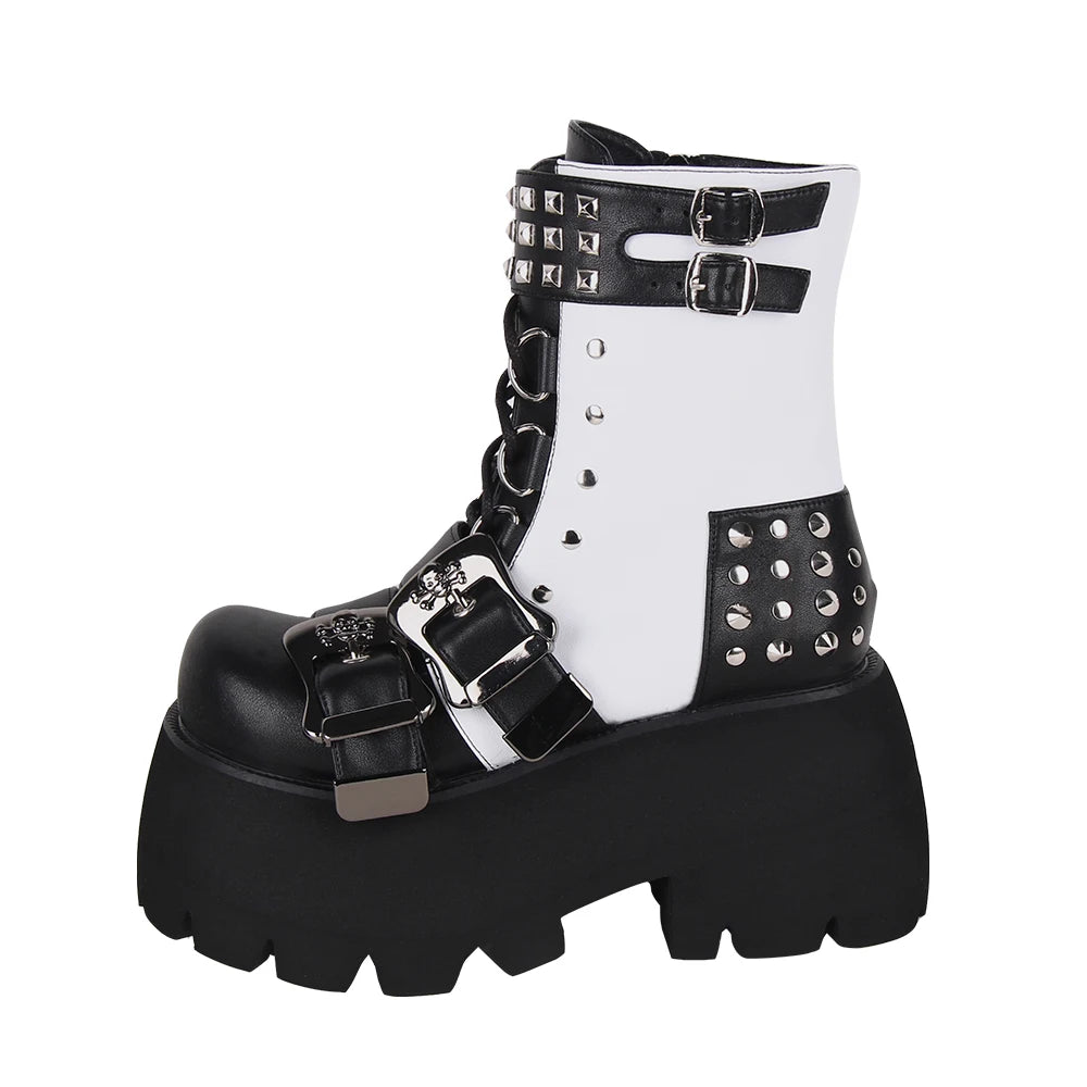 Black and White Punk Platform Boots