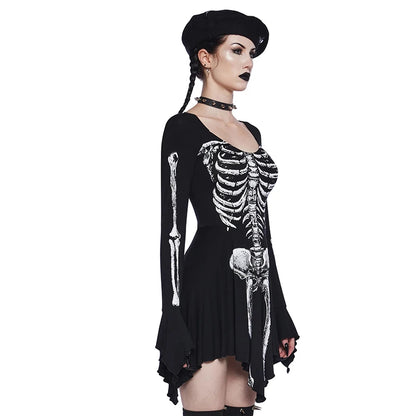 Goth Skeleton Flared Mini Dress