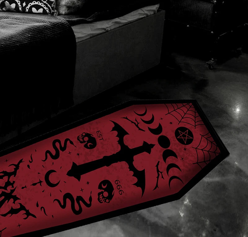 Dark Goth Burgundy Moon Phase Coffin Rug