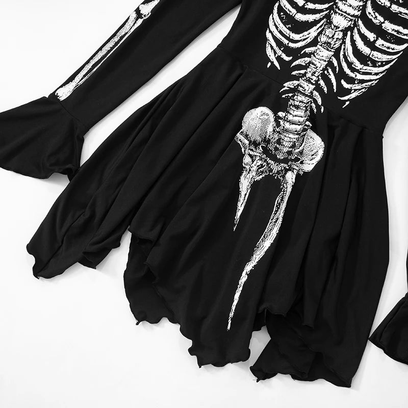 Goth Skeleton Flared Mini Dress