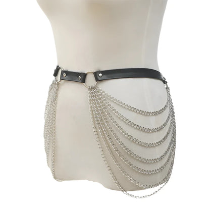 Punk Leather double Waist Chain Belt