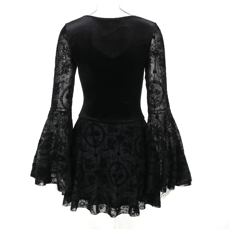 Gothic Long Sleeve Ruffle Mini Dress