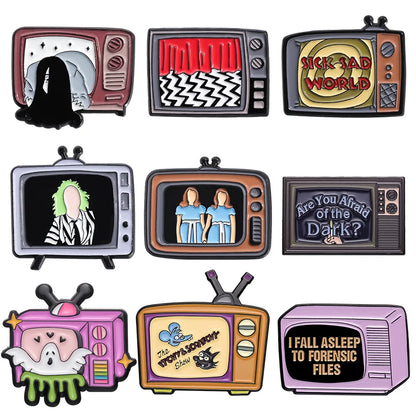 Horror Movie TV Set Enamel Pins