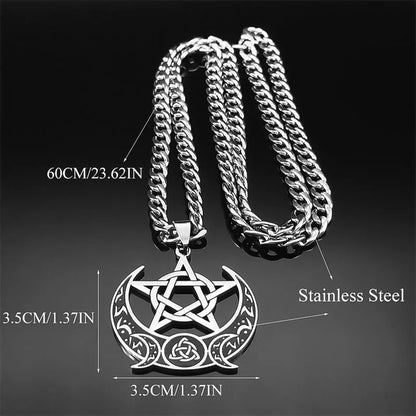 Triple Moon Crescent Pentacle Necklace