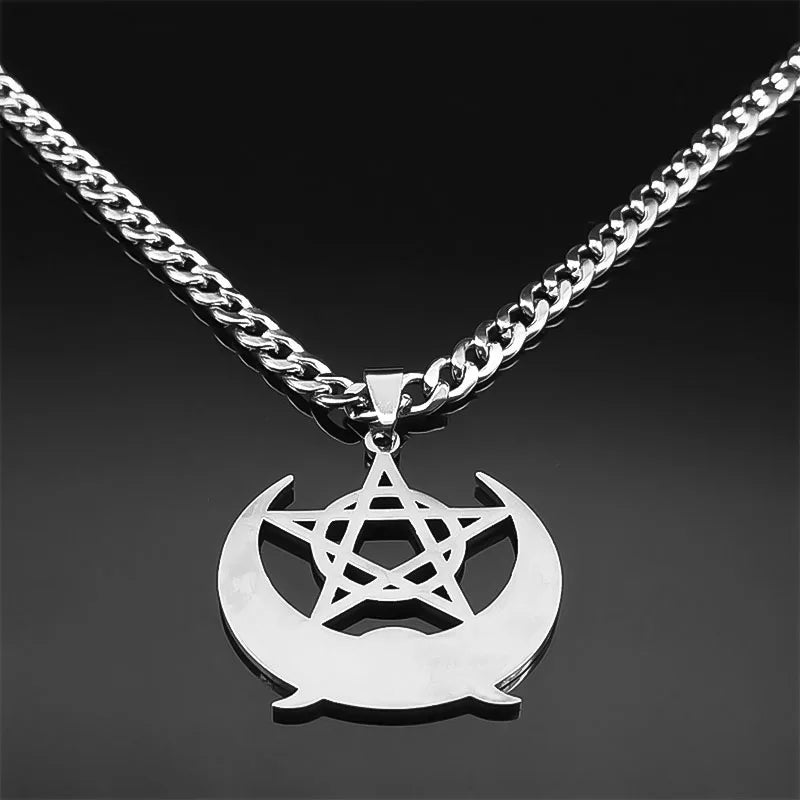 Triple Moon Crescent Pentacle Necklace