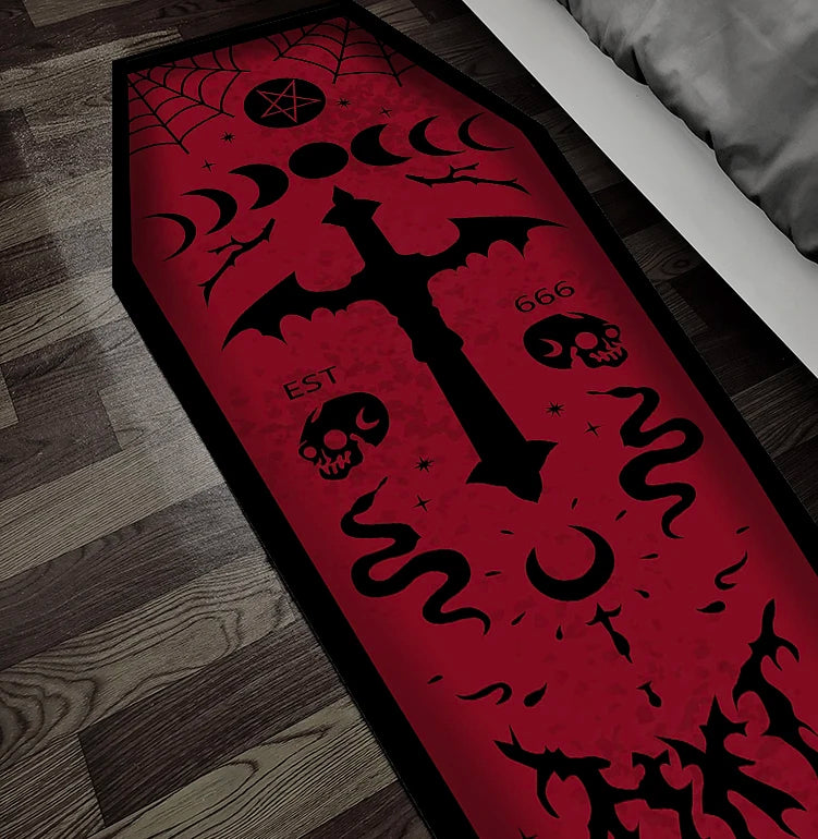 Dark Goth Burgundy Moon Phase Coffin Rug