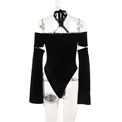 Gothic Velvet Halter Bodysuit