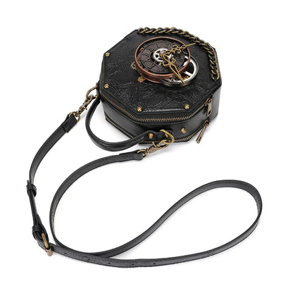 Leather Clock Bag Steampunk hand and Shoulder Bag