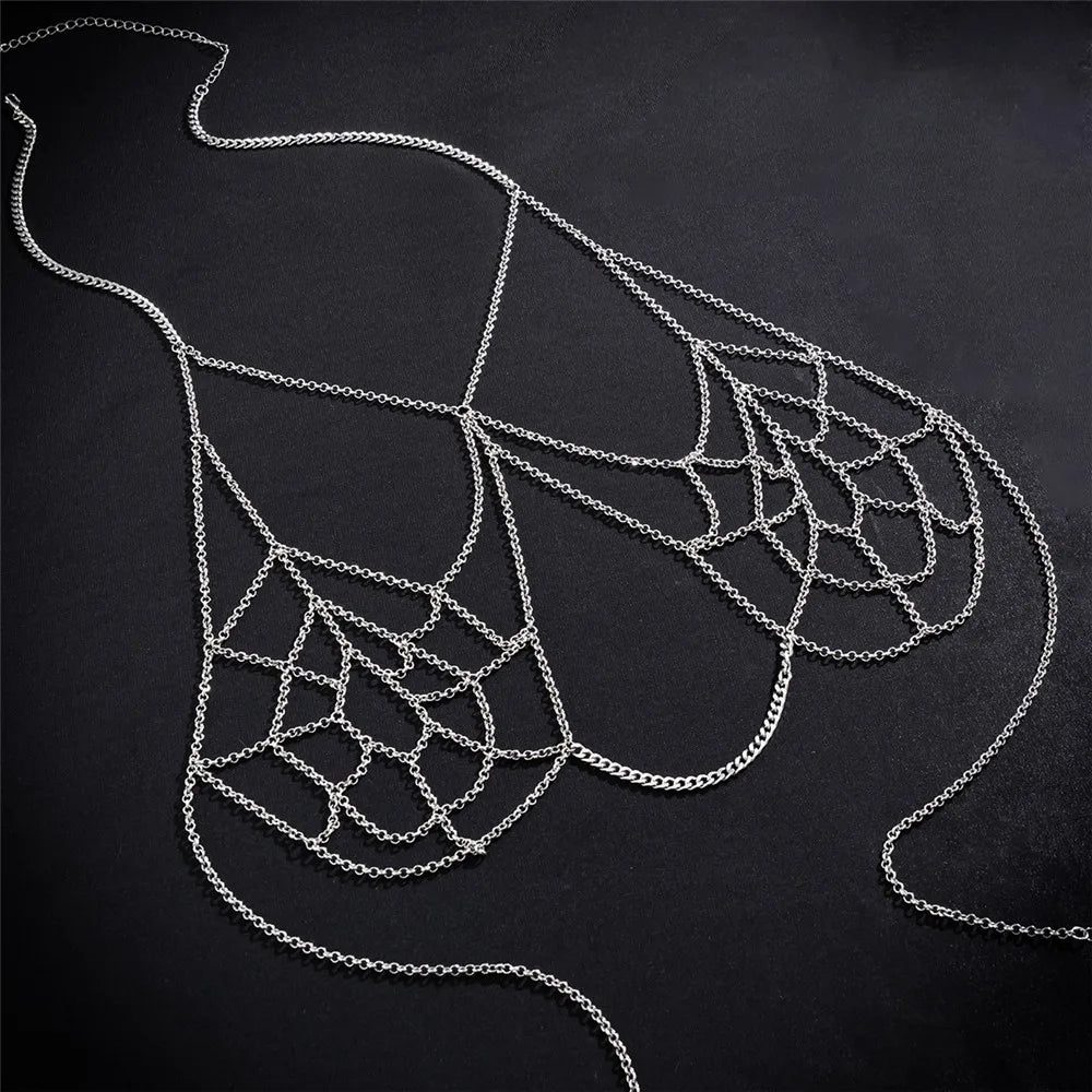 Punk Multilayer Spider Web Bra Chest Chain