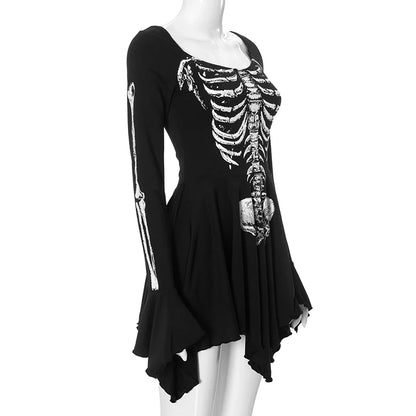 Goth Skeleton Flared Mini Dress