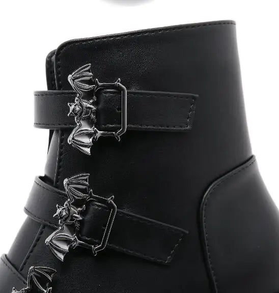 Bat Buckle Platform Ankle Boots