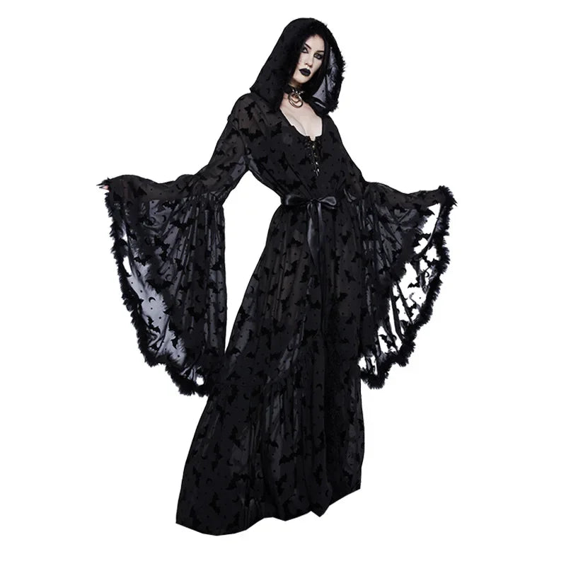 Nocturnal Creature Dark Goth Flare Sleeve Hooded Cardigan Cover