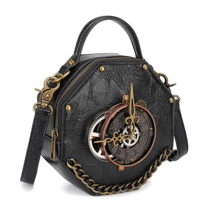 Leather Clock Bag Steampunk hand and Shoulder Bag