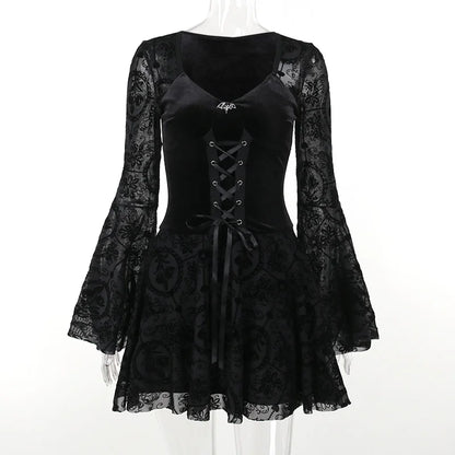 Gothic Long Sleeve Ruffle Mini Dress