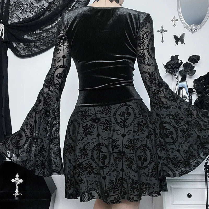 Gothic Long Sleeve Ruffle Mini Dress