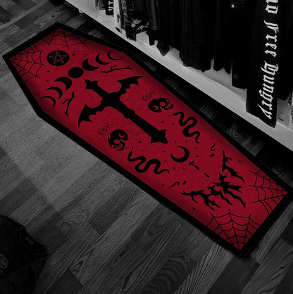 Dark Goth Burgundy Moon Phase Coffin Rug