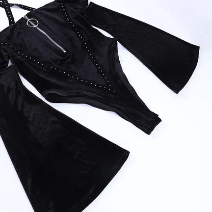 Gothic Velvet Halter Bodysuit