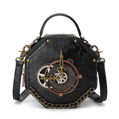 Leather Clock Bag Steampunk hand and Shoulder Bag