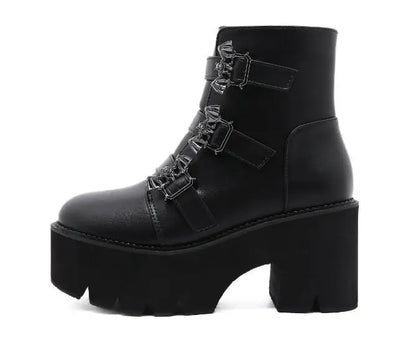 Bat Buckle Platform Ankle Boots