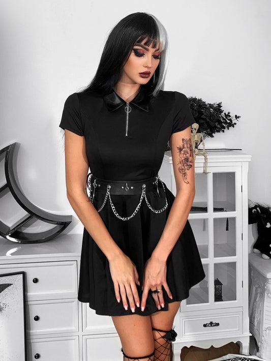 Gothic Zip Collar Short Dress