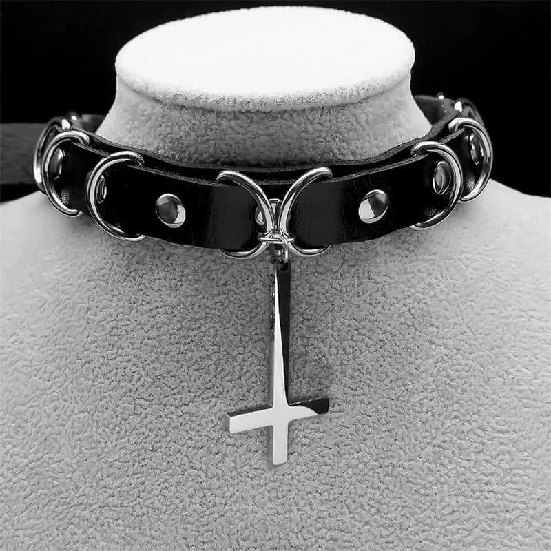 Inverted Cross Stainless Steel Choker Necklace