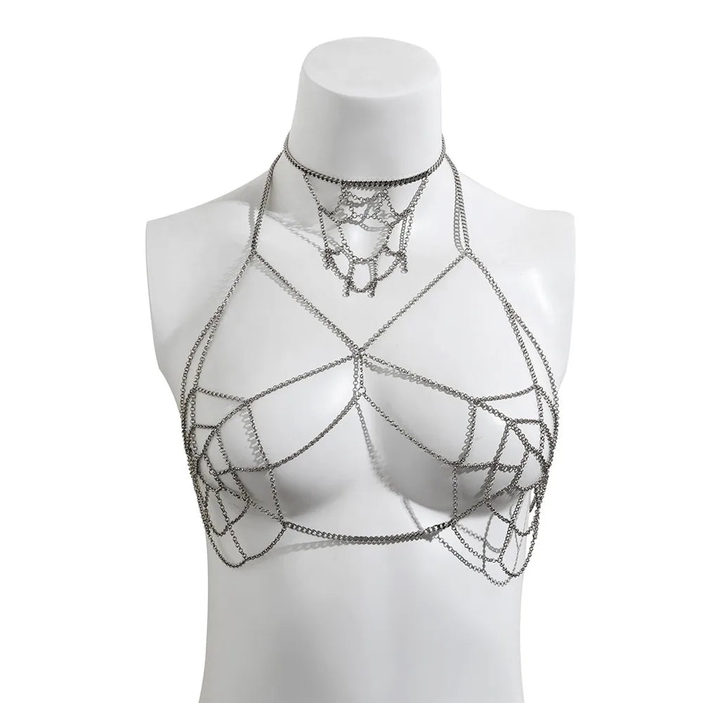 Punk Multilayer Spider Web Bra Chest Chain