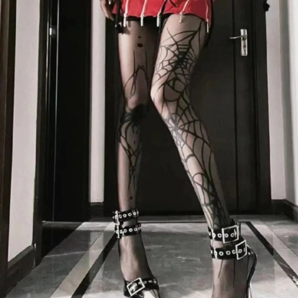 Vintage Dark Gothic Spider Web Tights