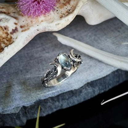 Tibetan silver Double Moon Tension Mount Gemstone Ring