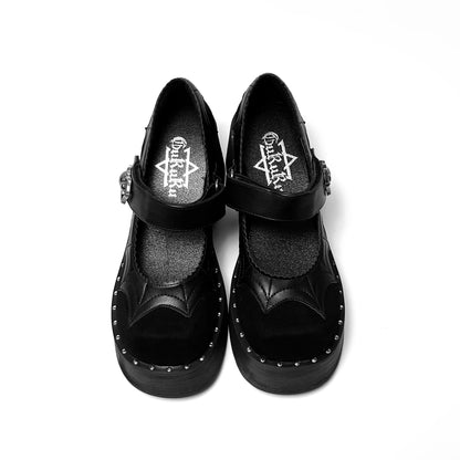 Dark Spider Web Platform Heel School Girl Shoes