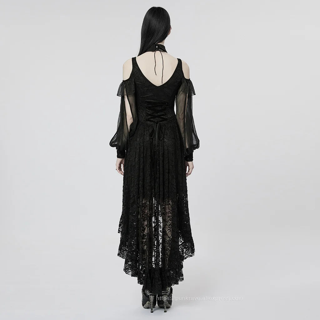 Gothic Irregular Hem Lace Slim Fit Dress