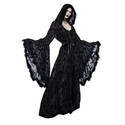 Nocturnal Creature Dark Goth Flare Sleeve Hooded Cardigan Cover